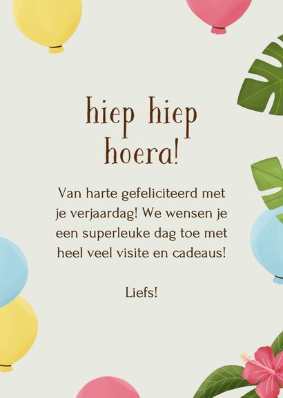 Verjaardagskaartje aapje jungle ballonnen hoera 3