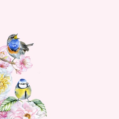 Verjaardagskaartje bloemen in bloei en vogeltjes 2
