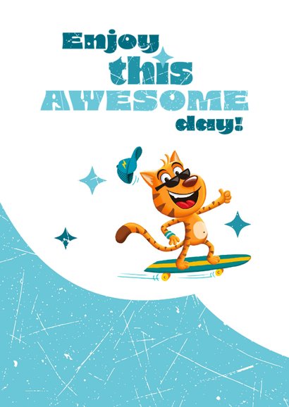 Verjaardagskaartje coole kat op skateboard 2