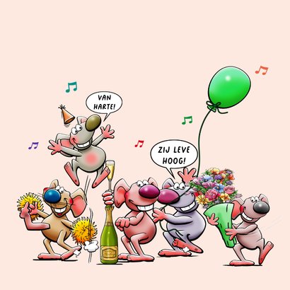 Verjaardagskaartje grappige muisjes vieren een feestje 2