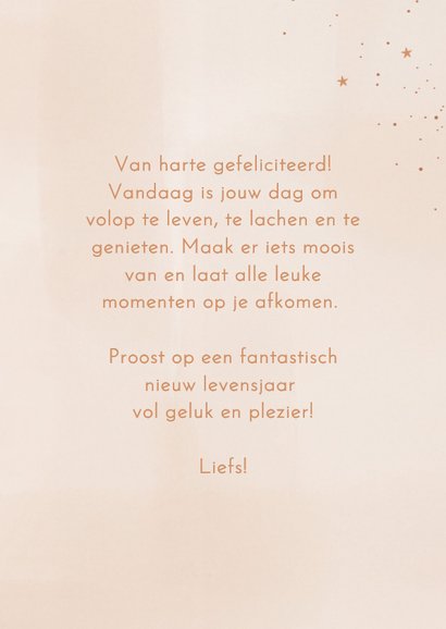 Verjaardagskaartje leef lach geniet lichtroze met koper 3