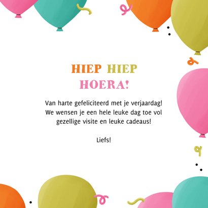 Verjaardagskaartje met foto's hiep hiep hoera ballonnen 3