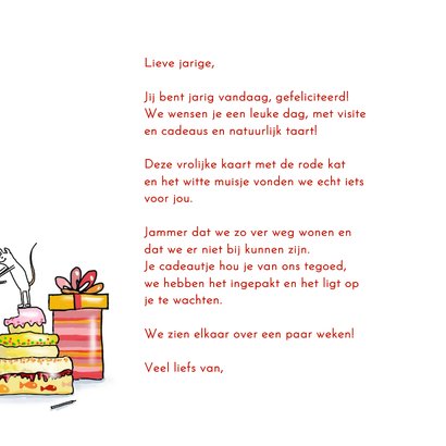 Verjaardagskaartje rode kater is jarig 3