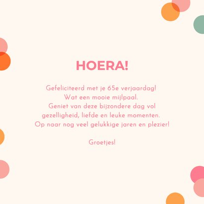 Verjaardagskaartje roze 65 cijfers 3d confetti vrolijk 3
