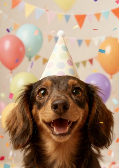 Verjaardagskaartje teckel laaang zal je leven ballonnen 2