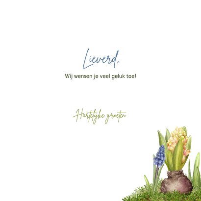 Verjaardagskaartje voorjaar narcis hyacint blauw druifje 3