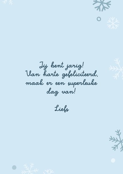 Verjaardagskaartje winter lichtblauw foto strik sneeuwvlok 3