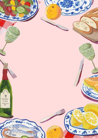 Verjaardagsuitnodiging Wine & Dine 50 jaar dinerfeest Achterkant