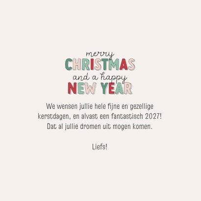 Vierkant kerstkaartje met kleurrijke typografie en foto 3