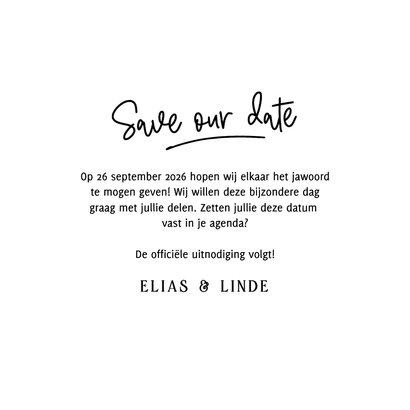 Vierkante handgeschreven save the date met foto kader 3