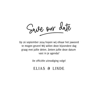 Vierkante handgeschreven save the date met foto kader 3