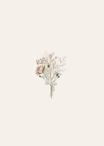 Vintage bohemian Save the Date kaart met droogbloemen Achterkant