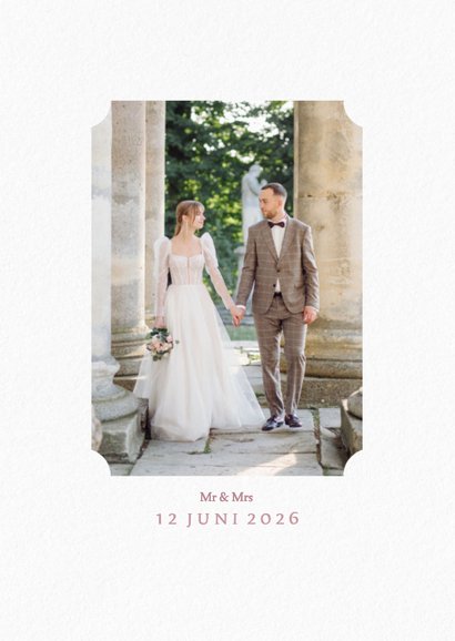 Vintage fotokaart bedankt huwelijk met roze roosje 2