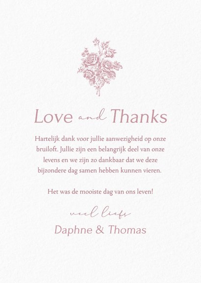 Vintage fotokaart bedankt huwelijk met roze roosje 3