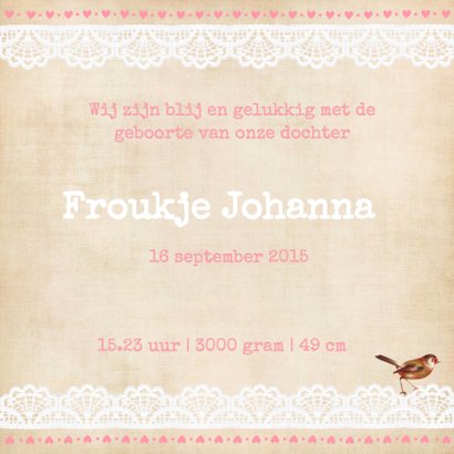 Vintage Geboortekaart Froukje 3