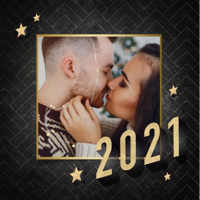 Vintage kerstkaart goudlook 2021, sterren en patroon 2