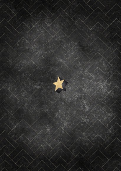Vintage kerstkaart Merry Christmas Stay Safe, goud en zwart Achterkant