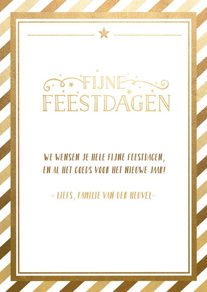 Vintage kerstkaart met hippe gouden schuine strepen en foto 3
