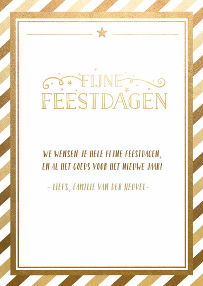 Vintage kerstkaart met hippe gouden schuine strepen en foto 3