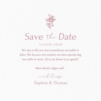 Vintage trouwkaart save the date met roze rozen 3