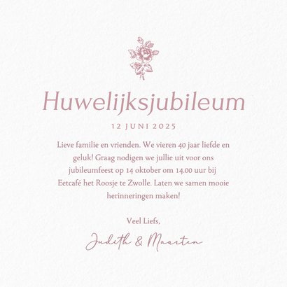 Vintage uitnodiging huwelijksjubileum met klassieke rozen 3