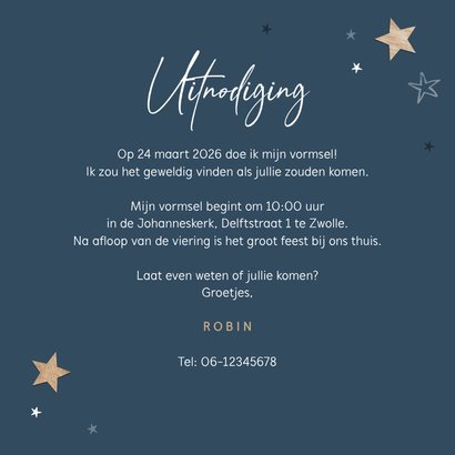 Vormsel uitnodiging jongen meisje houten sterren stijlvol 3