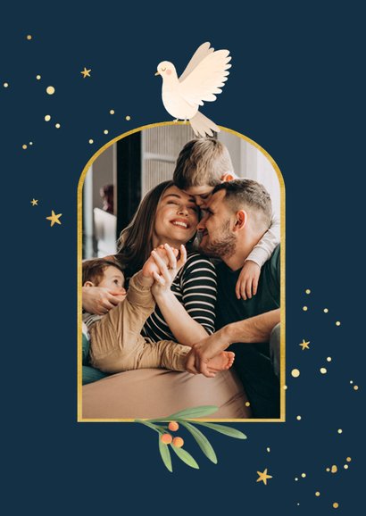 Vredesduif op christelijke kerstkaart sterren goud 2