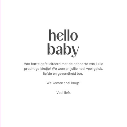 Vrolijk felicitatiekaartje hello baby roze oranje streepjes 3