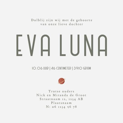 Vrolijk geboortekaartje met planeetjes, sterren raket 3