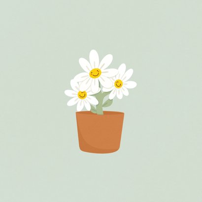 Vrolijk groene beterschapskaart met glimlachende bloemen 2