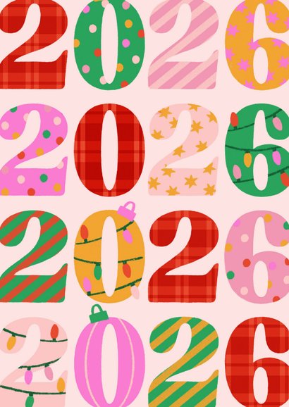 Vrolijk kerstkaartje 2026 versierd gekleurd 2