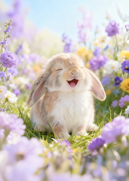 Vrolijk lente verjaardagskaartje met konijn 'hoppy birthday' 2