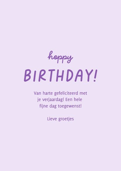 Vrolijk lente verjaardagskaartje met konijn 'hoppy birthday' 3