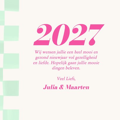 Vrolijk nieuwjaarskaartje 2027 is here groen geblokt 3