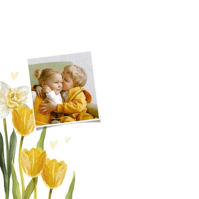 Vrolijk paaskaart met voorjaarsbloemen en foto's 2