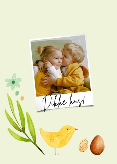 Vrolijk paaskaartje fijn pasen eieren lente kuikens bloemen 2