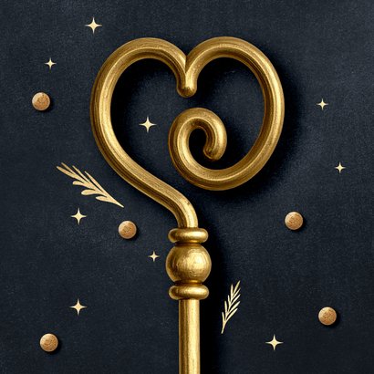 Vrolijk Sinterklaas kaartje met staf in de vorm van een hart 2