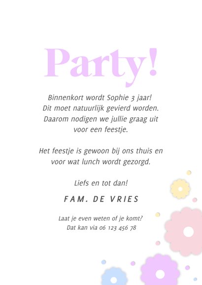 Vrolijk uitnodiging feestje met pastel bloemen en bril 3