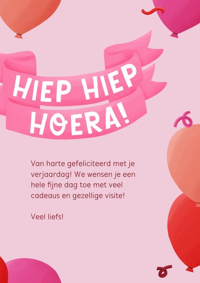 Vrolijk verjaardagskaartje eekhoorn roze banners ballon 3