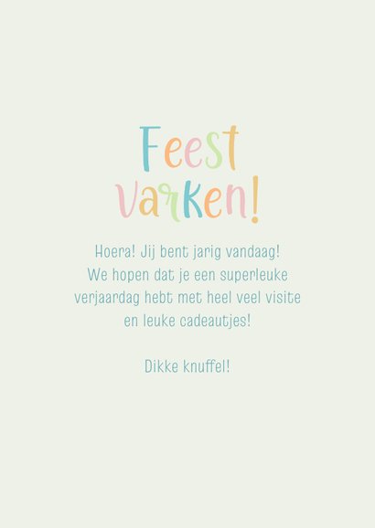 Vrolijk verjaardagskaartje kind feestvarkentje 3