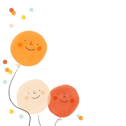 Vrolijk verjaardagskaartje met smiley ballonnen en confetti 2