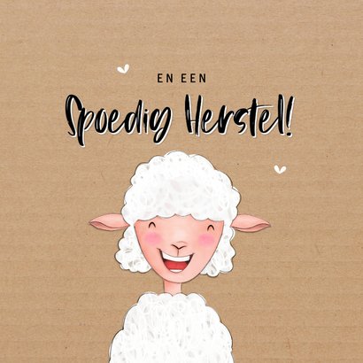 Vrolijke beterschapskaart kraftlook met illustratie schaapje 2