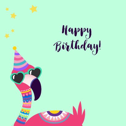 Vrolijke en grappige verjaardagskaart met flamingo met bril 2