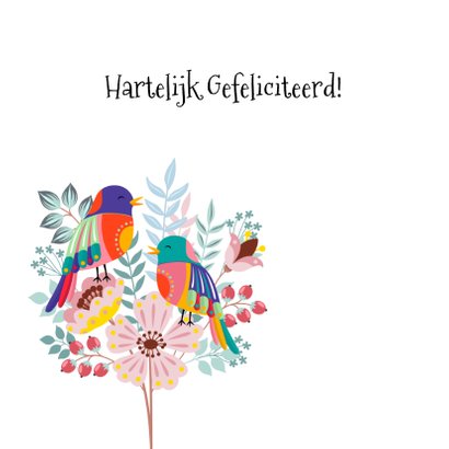 Vrolijke en kleurrijke verjaardagskaart met bloemen en vogel 2