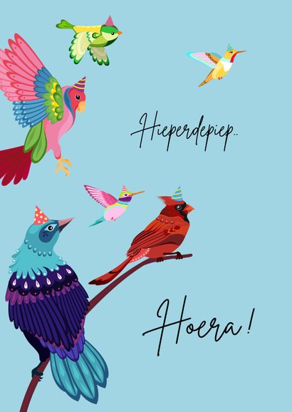 Vrolijke en kleurrijke verjaardagskaart met een groep vogels 2
