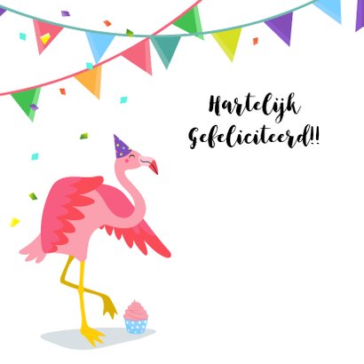 Vrolijke flamingo verjaardagskaart met slingers 2