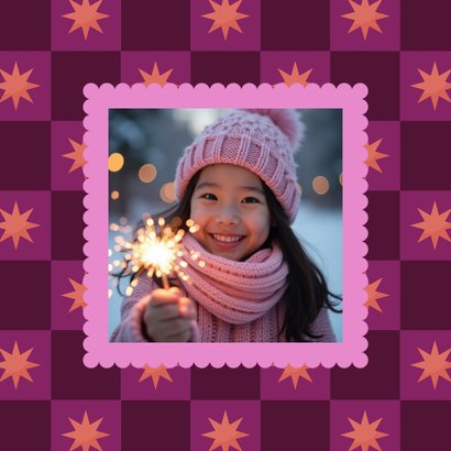 Vrolijke foto nieuwjaarskaart blokjespatroon met sterren 2