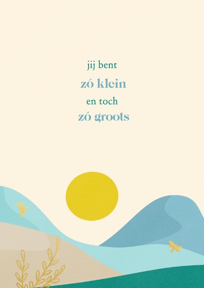 Vrolijke geboortekaartjes met landschap libelle goud jongen 2