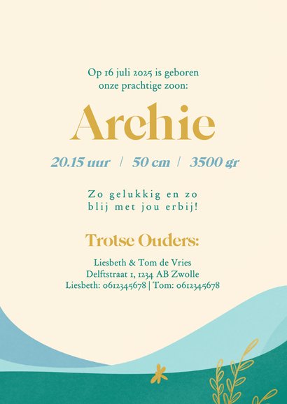  Vrolijke geboortekaartjes met landschap libelle goud jongen 3