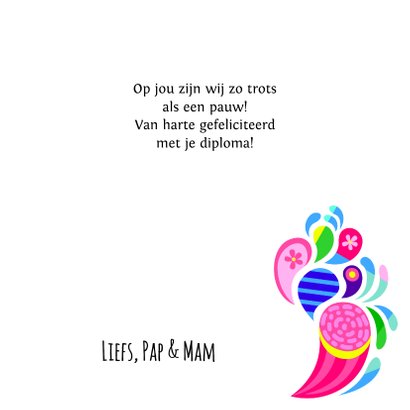 Vrolijke geslaagd kaart met pauw 3